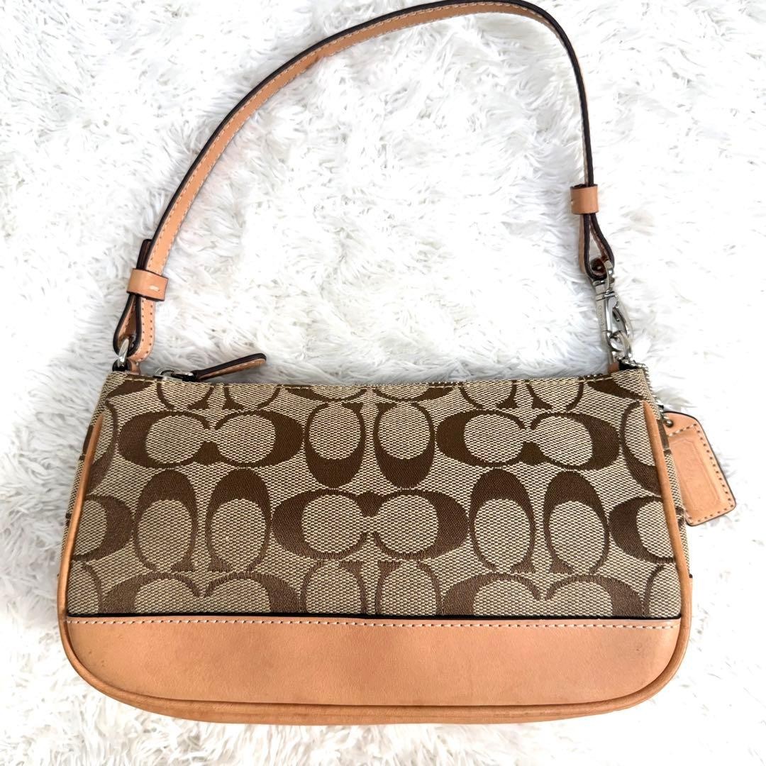 Coach Signature Demi mini Pouch Hand Bag Canvas Leather Beige 6094
