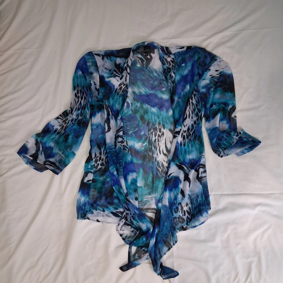 Kimono abierto manga larga estampado animal colorido marca Slinky talla 1X maximalista  Foto 2 de 4