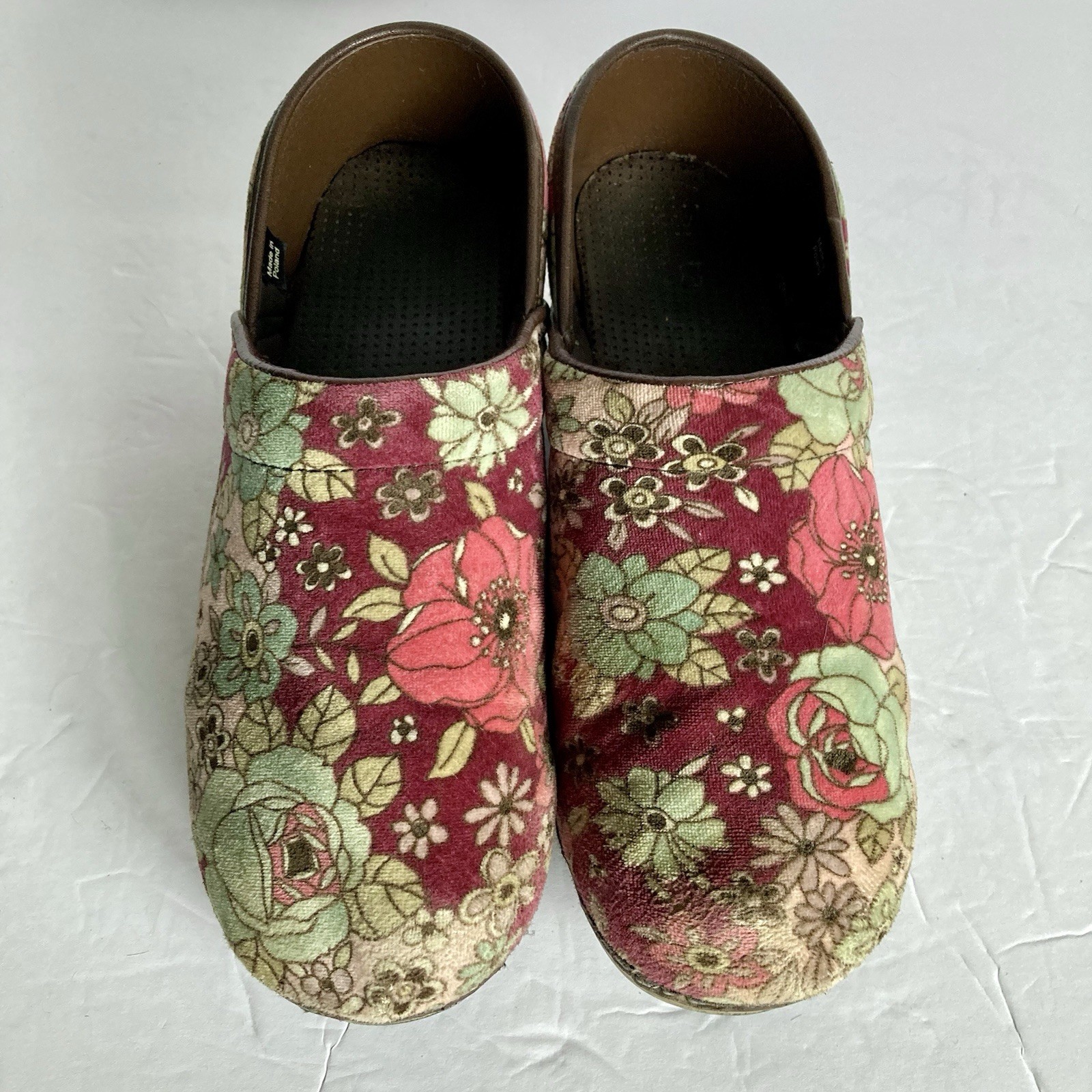 Sanita Floral Velvet Clog Women 39 Pink Blue Rose Garden Vegan Slip On Shoe Boho