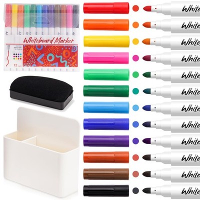 Whiteboard Magnetic Dry Erase Marker Holder Set, 12 Colors Fine Markers, Magn...