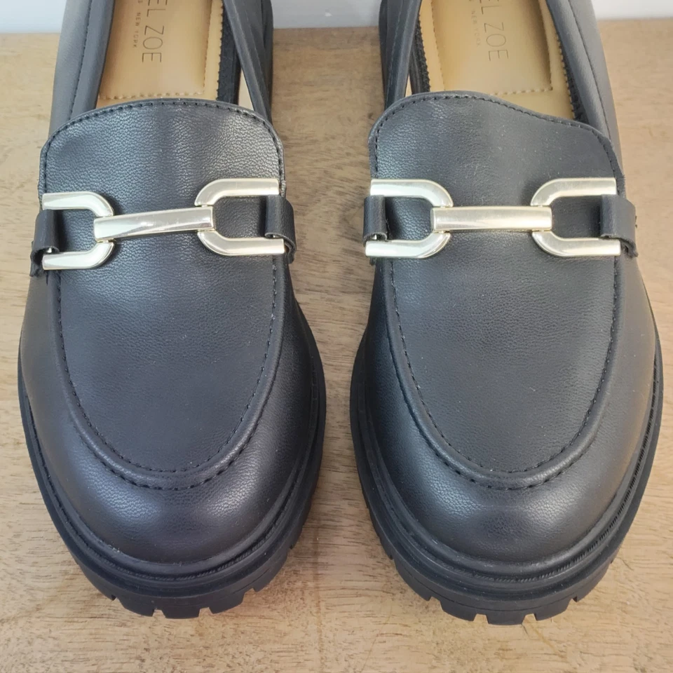 Mocasines Rachel Zoe Mila 8 suela negra cadena dorada detalle de broca de caballo grueso elegante Foto 4 de 4