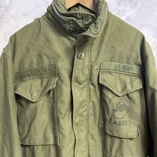 Vintage US NAVY OG-107 M-65 Military Coat Seabees Mens Medium