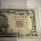 1953 $5 United States Note Red Seal Lincoln Banknote, Circulated Ungraded — photo 2