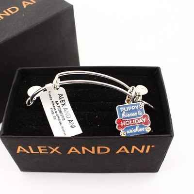 Alex And Ani Puppy Kisses Holiday Wishes Charm Bangle Silver Bracelet