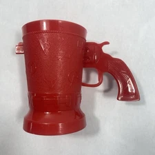 Vtg E-Z Por Cowboy/Western Pistol Gun 8oz Kids Cup 1950s Red VG Chicago