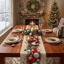 Christmas Table Runner 13 x 72 Inch, Holiday Table Decor with Christmas Ball