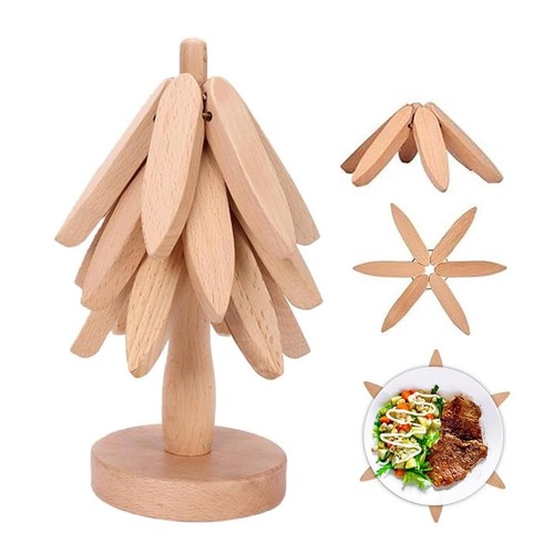 Wooden Trivets for Hot Dishes - Foldable Tree-Shaped Trivet Set for Hot Pots ...