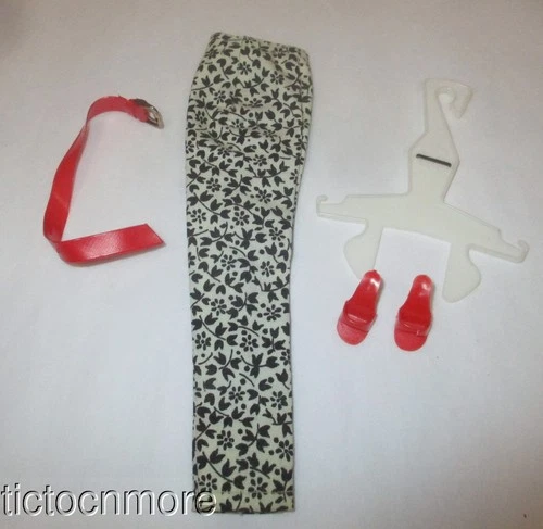 VINTAGE BARBIE DOLL CLOTHES FASHION PAK BLACK WHITE FLORAL PANTS RED BELT HEELS