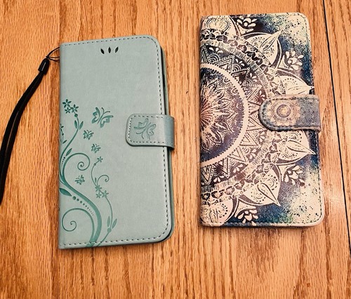 Two iPhone 6S+ Plus Cases, Teal Blue and Boho Print Wallet Style