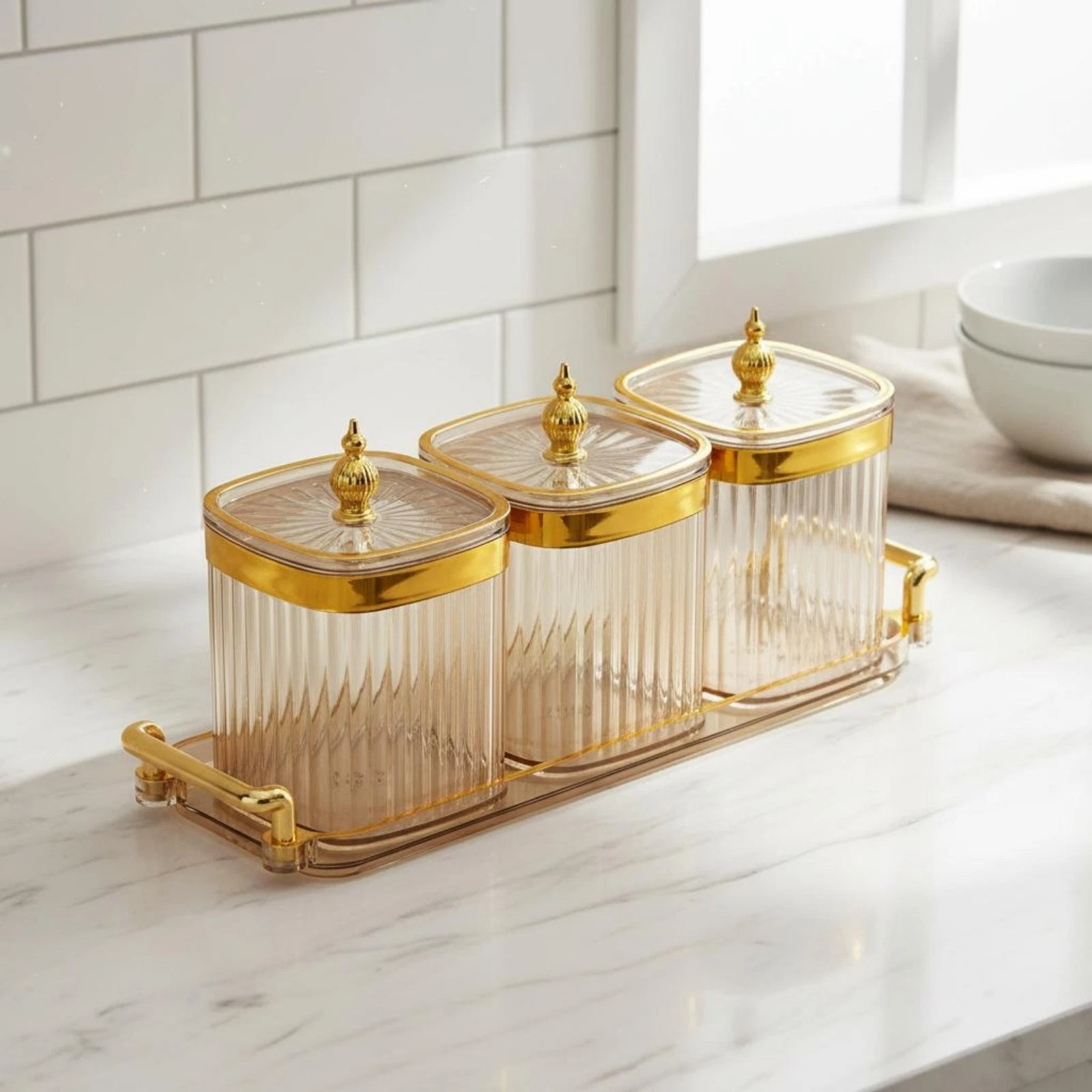Seasoning Jar Set with Tray Subtle Luxury Design for Countertop, Pantry