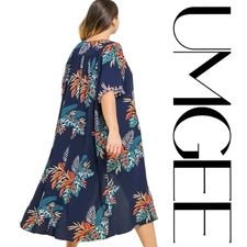 XL PLUS 1X 2XL UMGEE NAVY TROPICAL Floral Tassel Slv Kimono/Duster/Coverup BHCS