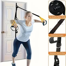1pc Heavy-Duty Suspension Trainer System with 5-Loop Resistance Bands - All-in-O