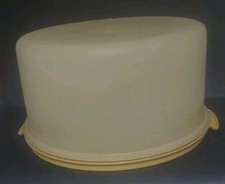 TUPPERWARE Large 12" MAXI Cake Pie Taker Carrier 1256 /1257 Harvest Gold Base
