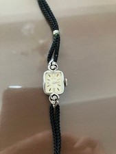 LONGINES 14K Gold Antique Hand Wind Cocktail Watch 4 Diamonds Braided Black Cord