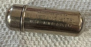 Vintage EL VERANO HOTEL WEST PALM BEACH FLORIDA Sewing Needle Metal Holder /Case