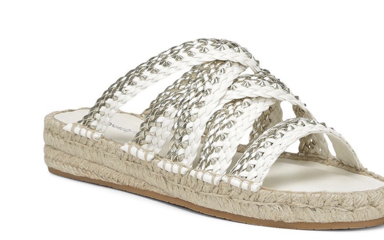 APL Donald J Pliner Rhonda sandalo espadrillas in pelle intrecciata bianco argento taglia 7 NUOVO