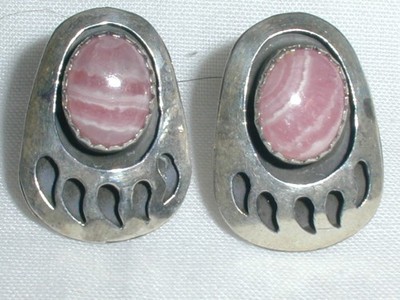 NATIVE AMERICAN~STERLING RHODOCHROSITE EARRINGS SIGNED S.E.- SENSA EUSTACE!