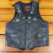 VTG Men Leather Vest Black Motorcycle Biker Sz Small Embossed Eagle 90 s w/Pins