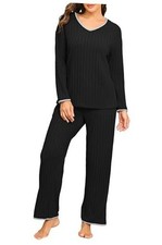 Womens Pajamas Set Fall and Winter Ladies Pjs Long Sleeve 2 Piece Large Black