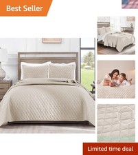 Ultra-Soft Reversible King Quilt Set with Two Pillow Shams - Easy Care Bedding