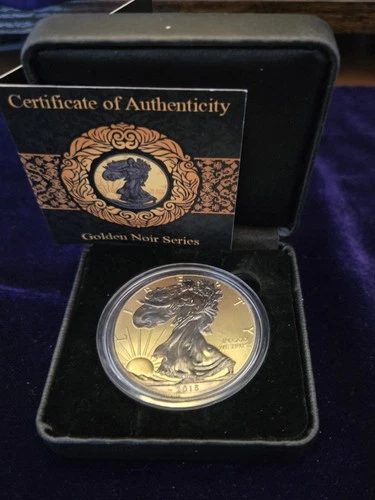 SIGMA TESTED 1oz 2014 Silver Liberty Eagle Golden Noir Coin Ruthenium + 24K Gold