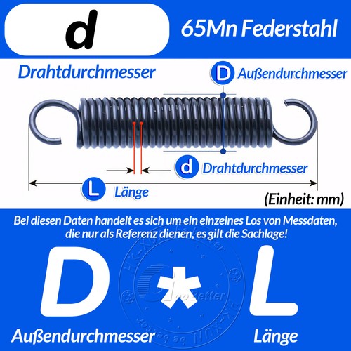 L=20-300mm Zugfeder mit Haken, Zugfedern Feder Federstahl, d=1,0mm, D=5-12mm - Picture 2 of 179
