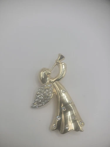 Vintage Monet Angel Horn Brooch Pin Gold Tone Crystal Jewelry Costume