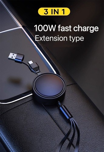 Câble de Charge Voiture 3 en 1 USB vers Type C Charge Rapide PD Stretch pour BMW X3 X5 X7 - Photo 2 sur 8