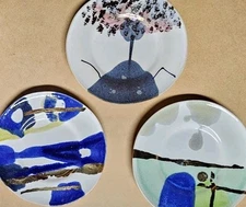 Anthropologie Abstract Gold Art 8.5” Dinner Serving Plate Set Of 3 New