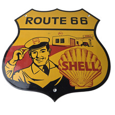 Vintage Shell Gas Sign - Gasoline Attendant Route 66 Pump Porcelain Sign