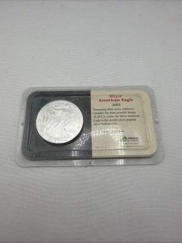 2002 American Eagle 1 oz Silver Dollar Coin, Littleton Shell Holder Uncirculated