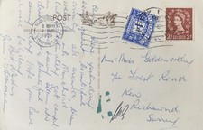 1958 1d Due - Underpaid Minehead, Somerset to Richmond, Surrey. Wilding 2d QEII.