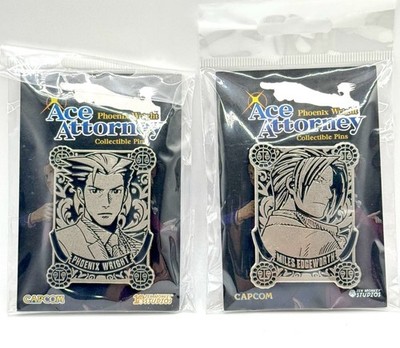 Ace Attorney Phoenix Wright  Miles Edgeworth Metal Pin Figure DS Badge Set