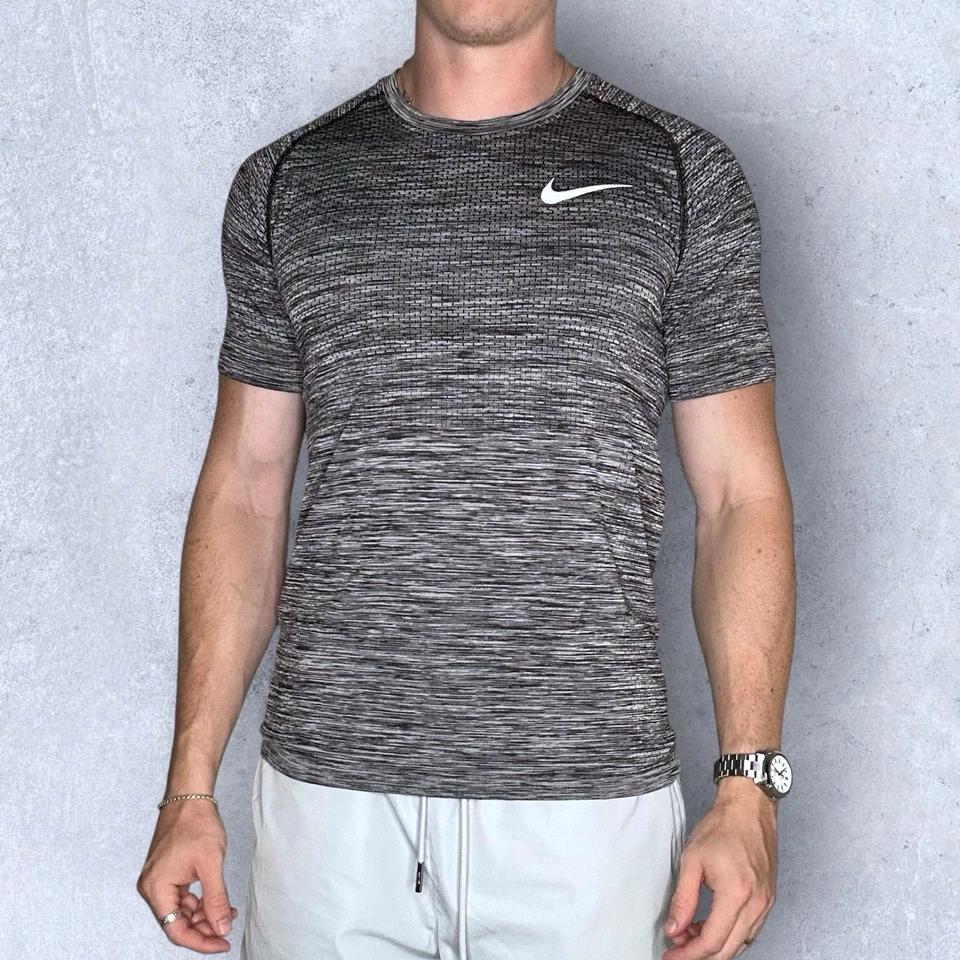 Nike Dri-fit Tejido SS Camisa Correr Gris Jaspeado Reflectante 833562-010 Hombres Pequeña Foto 2 de 4