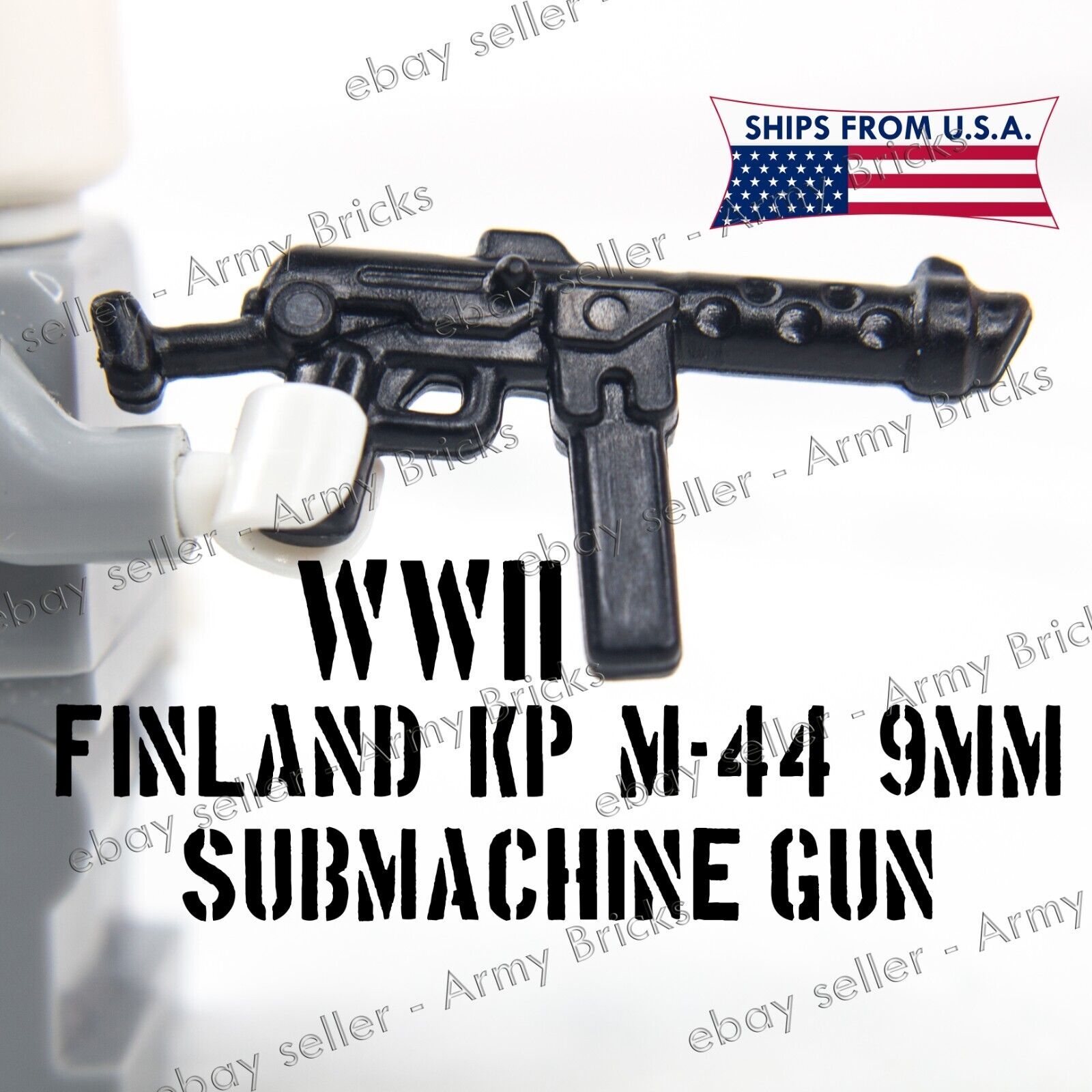 WW2 Finland KP M44 9MM SMG Submachine Gun • Custom Brick Weapon Legocompatible