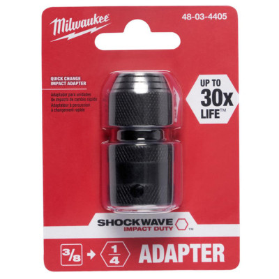 MILWAUKEE 3/8'' x 1/4'' Hex Shockwave Impact Adapter Heavy Duty Socket Adapter