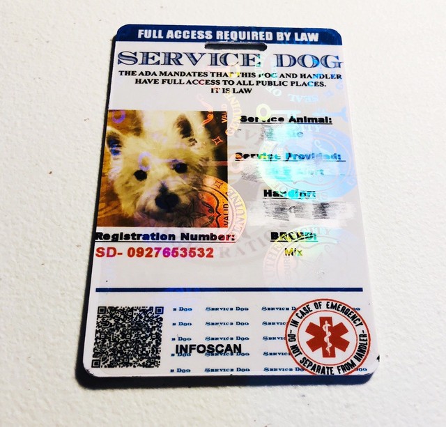 ADA Service Dog Card ID Badge Assistance Animal Badge ESA Holographic