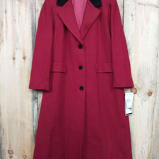 Oversized Wool Trench Coat Red Velvet Collar Mario De Pinto Usa Made Nwt Size 14