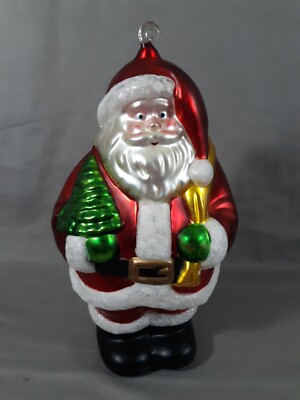 Christmas Santa  Glass Figurine Ornament 9''H Glitter HP Open Bottom Loop