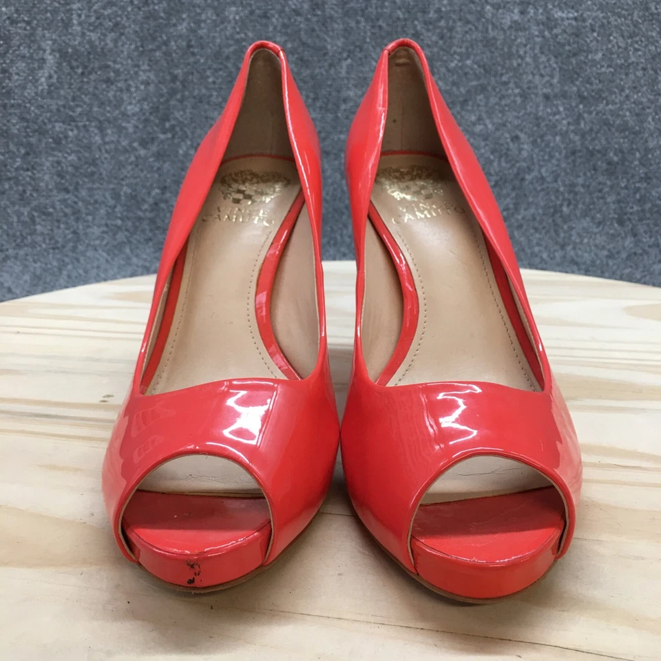 Vince Camuto Heels Womens 8 M Kiley Pump Orange Patent Leather Peep Toe Stiletto - Image 4 of 4