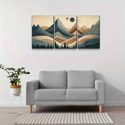 3pcs Abstract Wood Grain Style Mountain and Forest Canvas Unframed