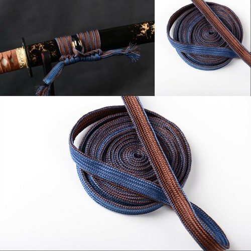 synthetic silk Sageo Blue & Coffee For Katana Wakizashi Tanto saya scabbard - Picture 2 of 8