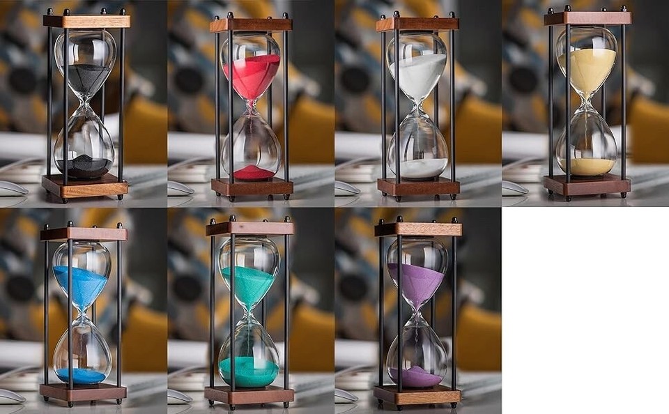 Decorative Hourglass One Hour 60 Minute Timer Wooden Stand White Sand ...