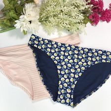 Aerie American Eagle L Swim Bikini Bottom Lot of 2 Pink Blue Stripe Floral New