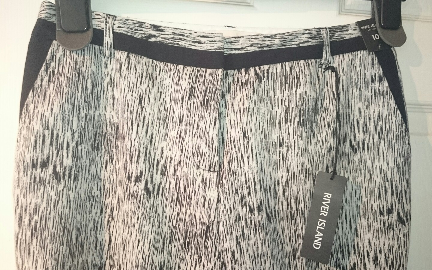 Nwt River Island space black and white straight trousers size 10 image 3