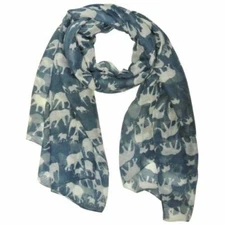 Elephant Print Scarf Wrap, Blue