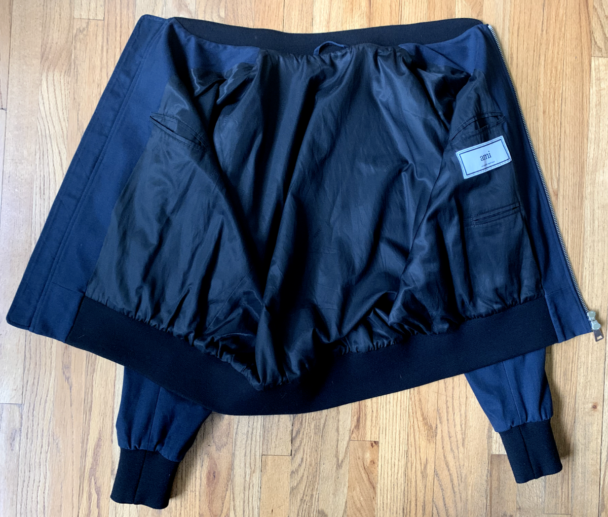AMI Alexandre Mattiussi navy blue cotton bomber zip jacket