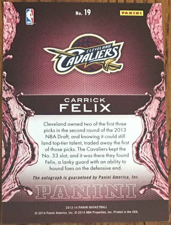 2013-14 Panini Rising Tide Autographs Carrick Felix #19 Cleveland Cavaliers - Image 2 of 2