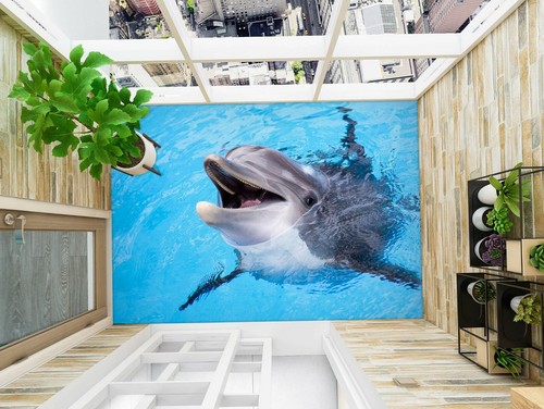 3D Cute Dolphin 33RAIN51 Floor WallPaper Murals Wall Print Decal AJ Honey - Picture 3 of 6