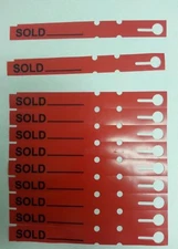 RED SOLD TAGS {set of 100} - Tree LABELS - wrap around - plastic loop plant